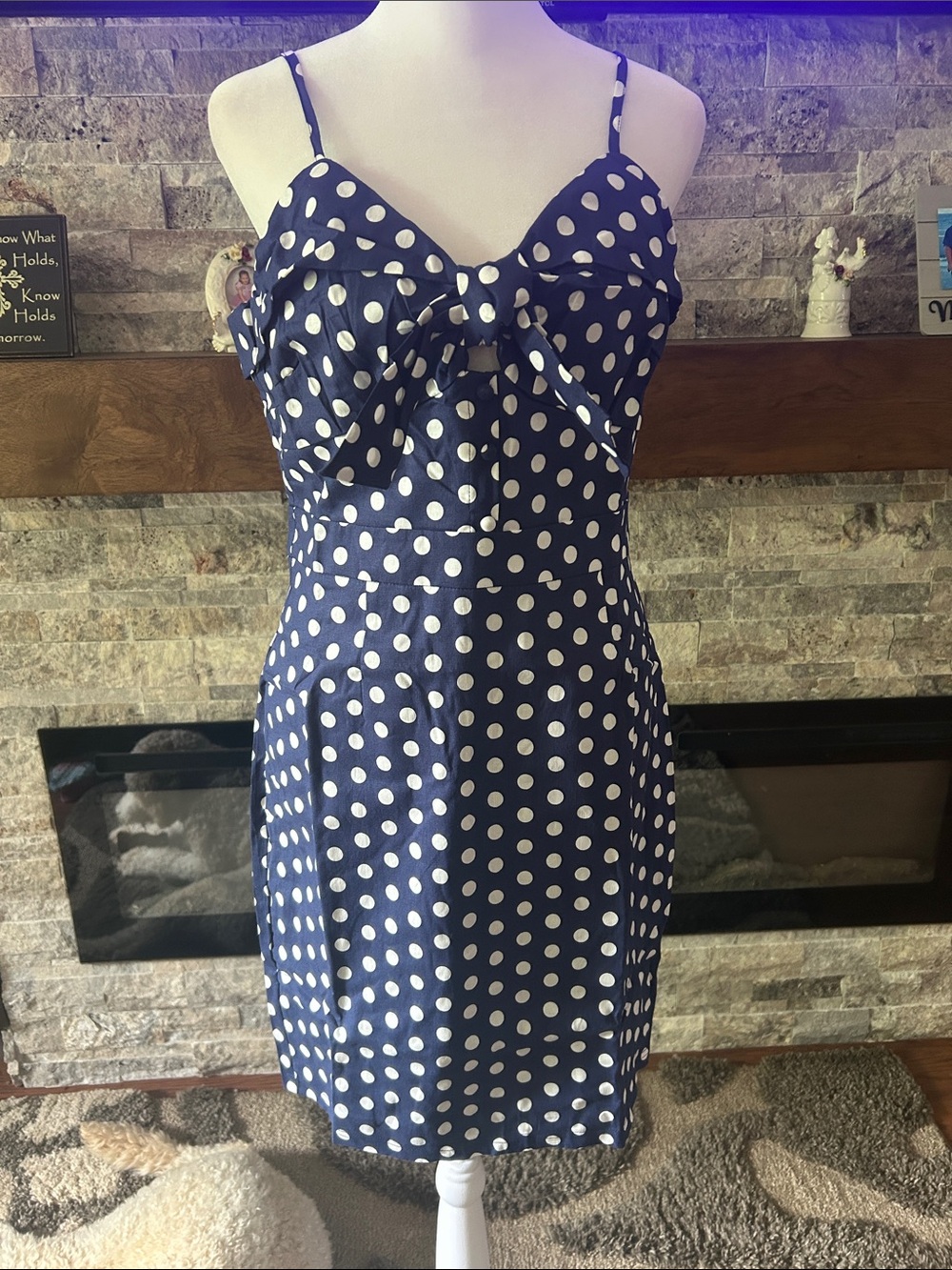 Main Strip Navy and White Polka Dot Dress new with tags size Large